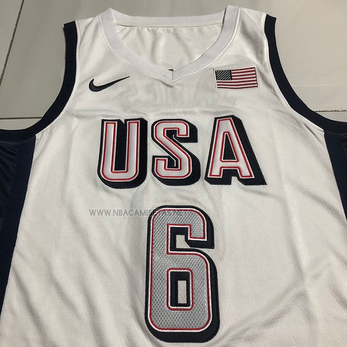 Camiseta USA 2024 LeBron James NO 6 Blanco